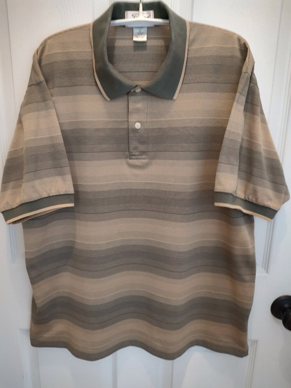 TITLEIST POLO SHIRT GREEN/KHAKI 100% COTTON KNIT SOFT BANDED COLLAR/CUFFS MEDIUM